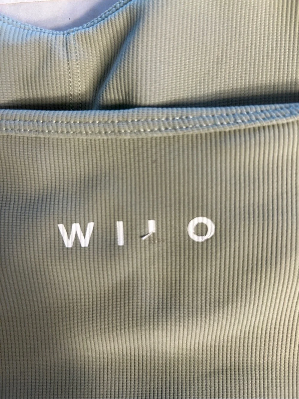 Wilo Ribbed Halter Sport Bra  High Waist Shorts Sage Green Workout Set. Sz XS